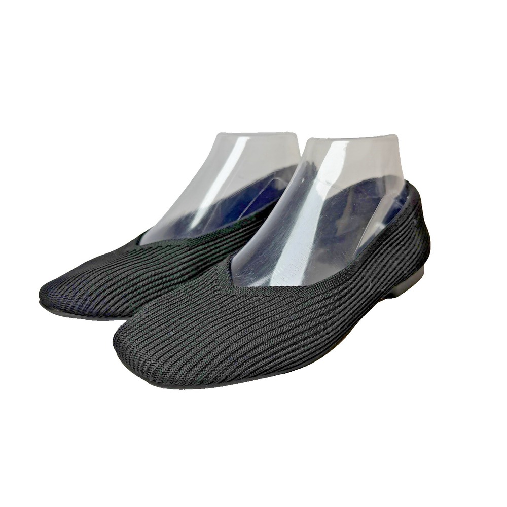 VIVAIA Margot VCut Ribbed Knit Square Toe Ballet Flats Size EU 38 US 7/7.5 Black